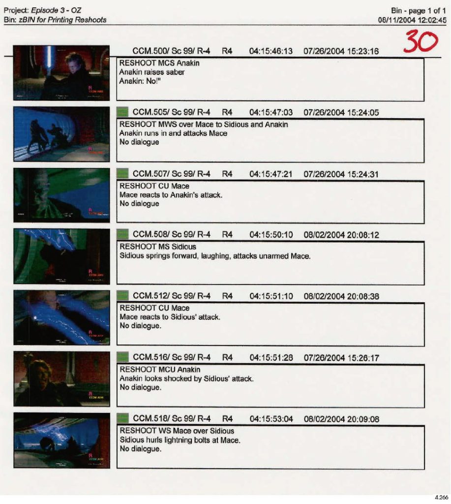 Star Wras Shoot Script Revenge of the Sith 2005